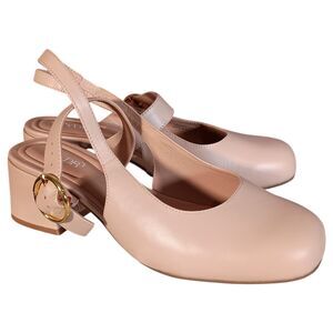 WYDR Studios Amber Slingback Beige Mary Jane Shoes Leather Heel Closed Toe 9